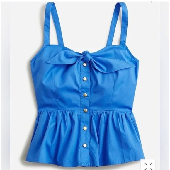 J.Crew NWT Tie Front Peplum 100% Cotton Blue Blouse Top Size Small - Picture 2 of 8